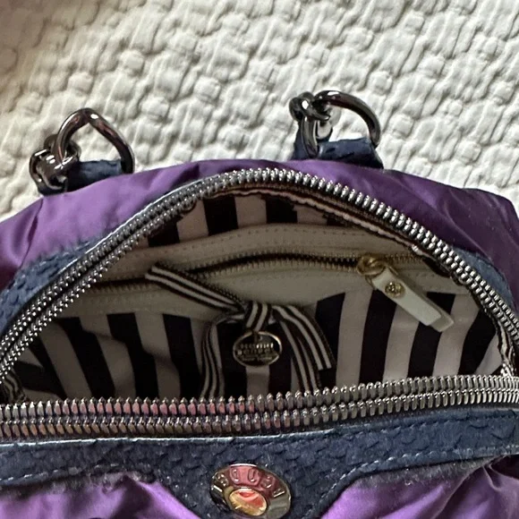 Henri Bendel Purple satin bag with Navy Blue and silver accents - Picture 8 of 16